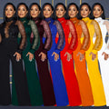 X6053 cross-border   fashion women's hollow-out see-through long sleeve pants tie-up jumpsuit