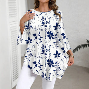 cross-border e-commerce  new plus size women's t-shirt, versatile printed crew neck top, european and american style blouse