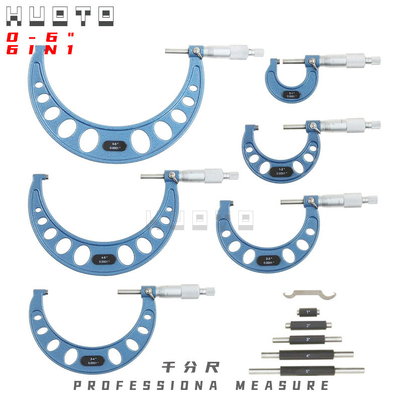 HUOTO Metric/Imperial 0-6inch Outer Diameter Micrometer, Micrometer Set, Digital Micrometer, Plastic Box
