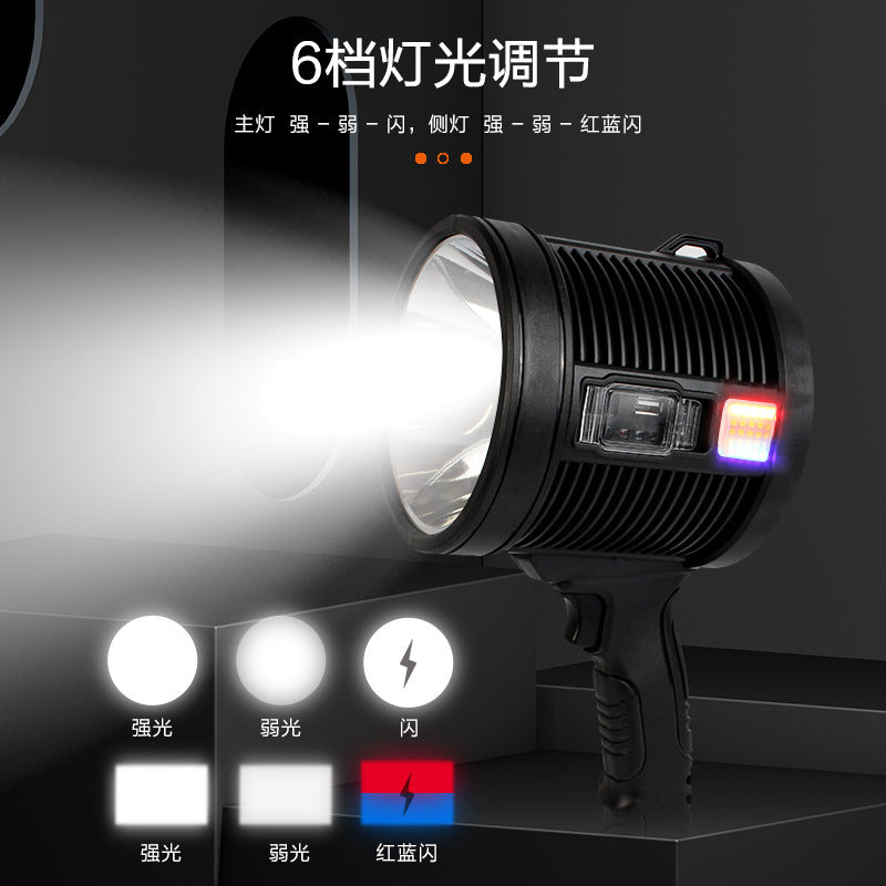 Cross-border new P70 strong light searchlight Type-C rechargeable solar with side light red and blue flash LED portable light