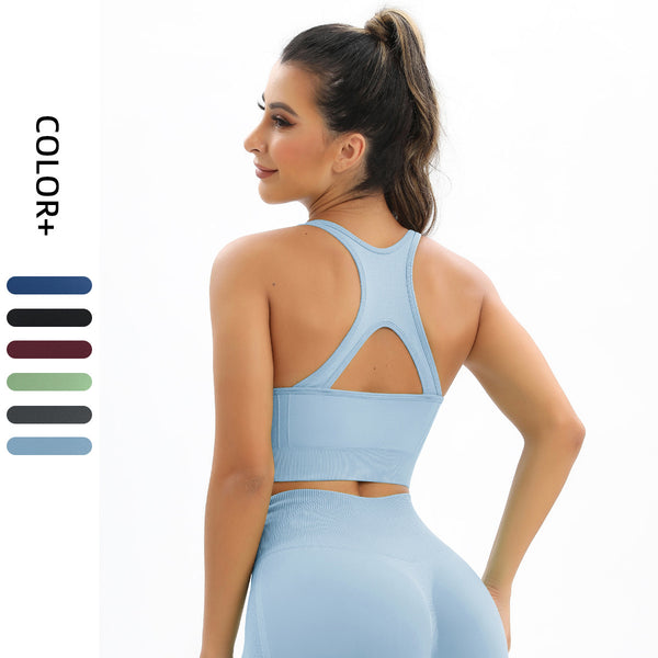 Nesha Knitted Breathable Yoga Vest Running Sports Underwear Seamless Beauty Back Shockproof Gathering Large Size Sports Bra