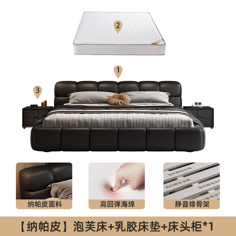 Accessible luxury genuine leather bed storage double bed casual italian puff bed master bedroom scandinavian leather bed head layer cowhide bed