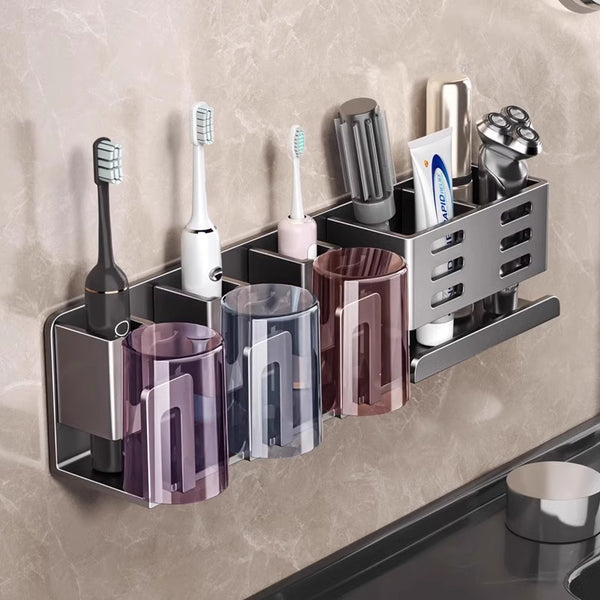 Toothbrush Shelf No Punching Bathroom Tooth Cup Mouthwash Cup Wall Hanging Family Electric Tooth Cylinder Tooth Storage Hanger
