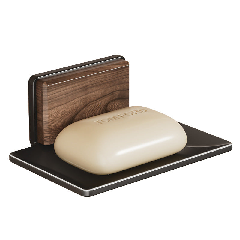 Walnut soap box No punching Wall-mounted soap rack Bathroom soap box Drain wall soap dish storage box