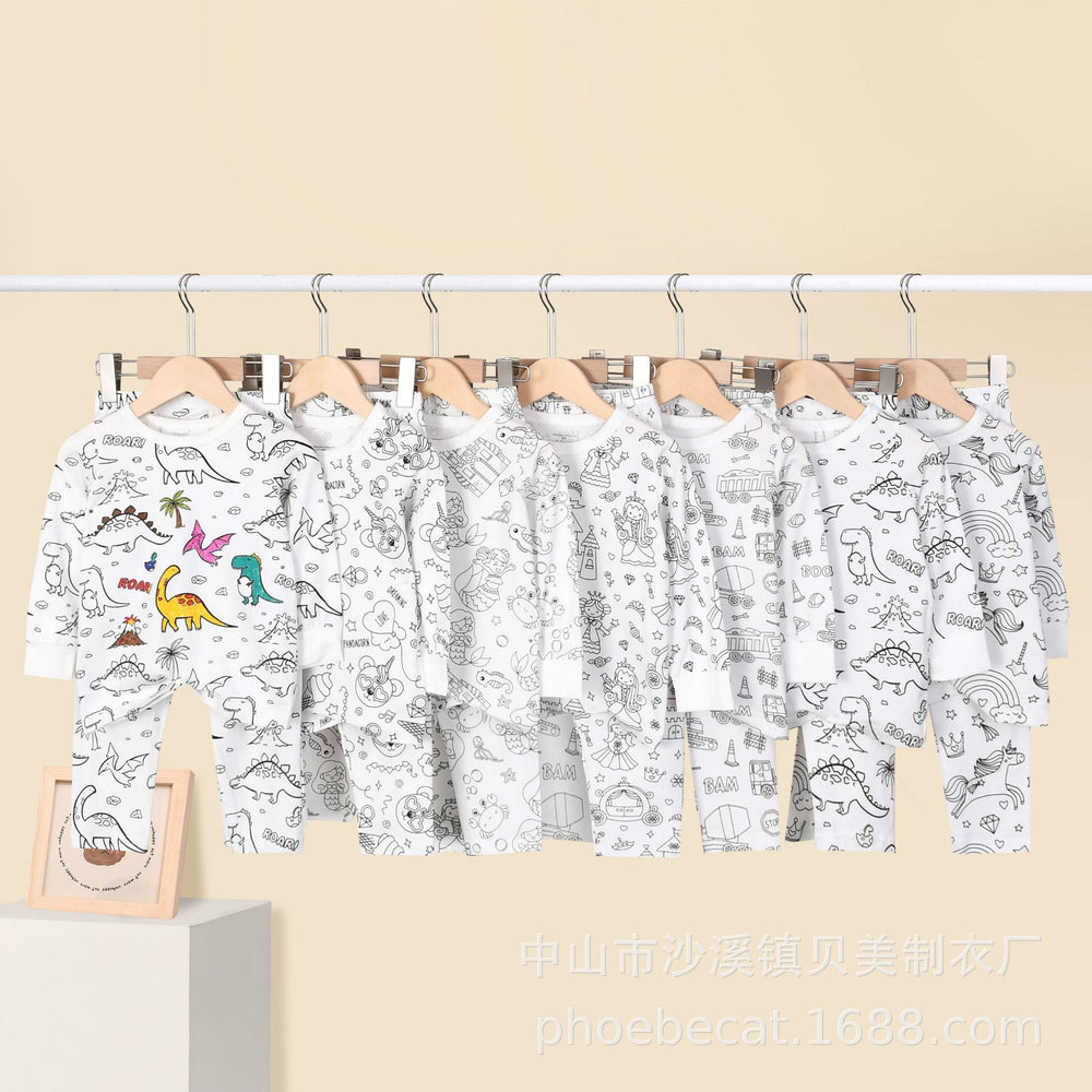 Export independent station stretch cotton boys engineering vehicle sketch coloring plaid fun diy hand-painted graffiti suit