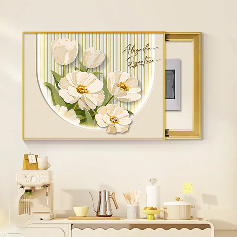 Cream wind meter box decorative painting distribution box flower restaurant cover hanging painting 2024 new non-punching mural