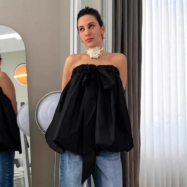 French retro temperament black tube top women's 2025 summer design sense A word fluffy sleeveless top women's clothing