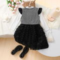 Girls' two-piece set: 3d ruffle sleeve dress + plaid cardigan