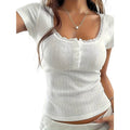 code new arrival  original women's lace edge square collar t-shirt