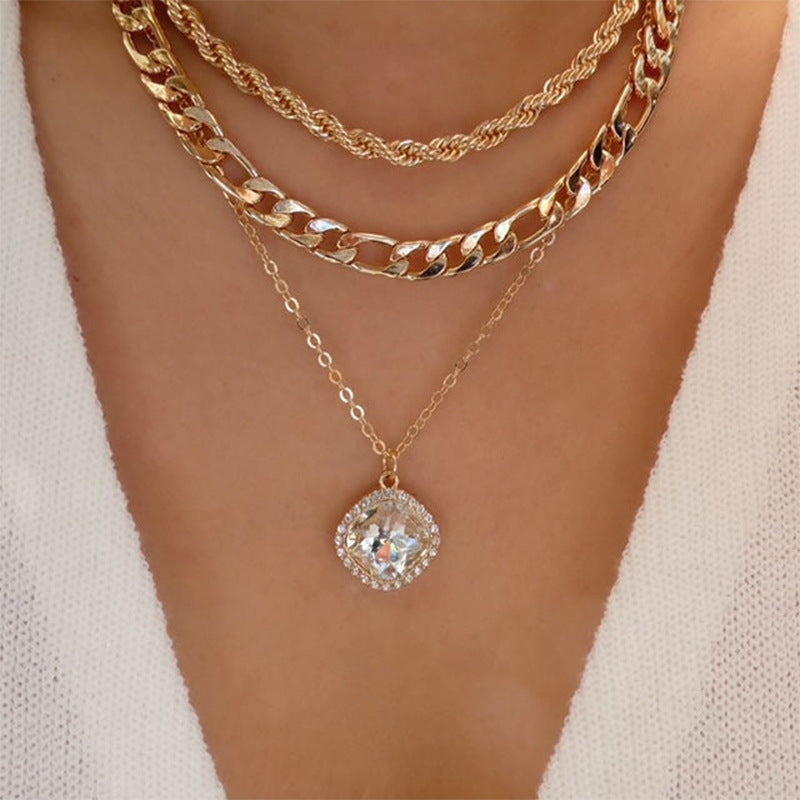 Gold-plated crystal pendant wholesale fashionnew arrival necklace fashion street style butterfly sweater chain women's light luxury style clavicle chain
