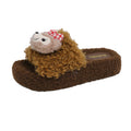 Cute shirley rose curly teddy hair thick cashmere cotton slippers women's fall and winter outwear non-slipheattech open toe cotton