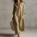 fashion spring and summer new arrivaldresspure color lapel casuallong sleevesshirt skirt lazy style cotton and linen