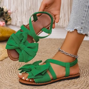 new women's plus size flat sandals - fashionable butterfly knot back elastic band casual slip-on beach sandals