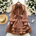 Frenchclassy heavy industry diamond-encrusted rufflesdress women's spring dress with straps and waist elegant lace fluffy dress