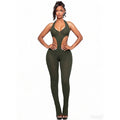nightclub style sexy hot girl pure color see-through silmslimming lookknitting deep v jumpsuit one-piece jumpsuit