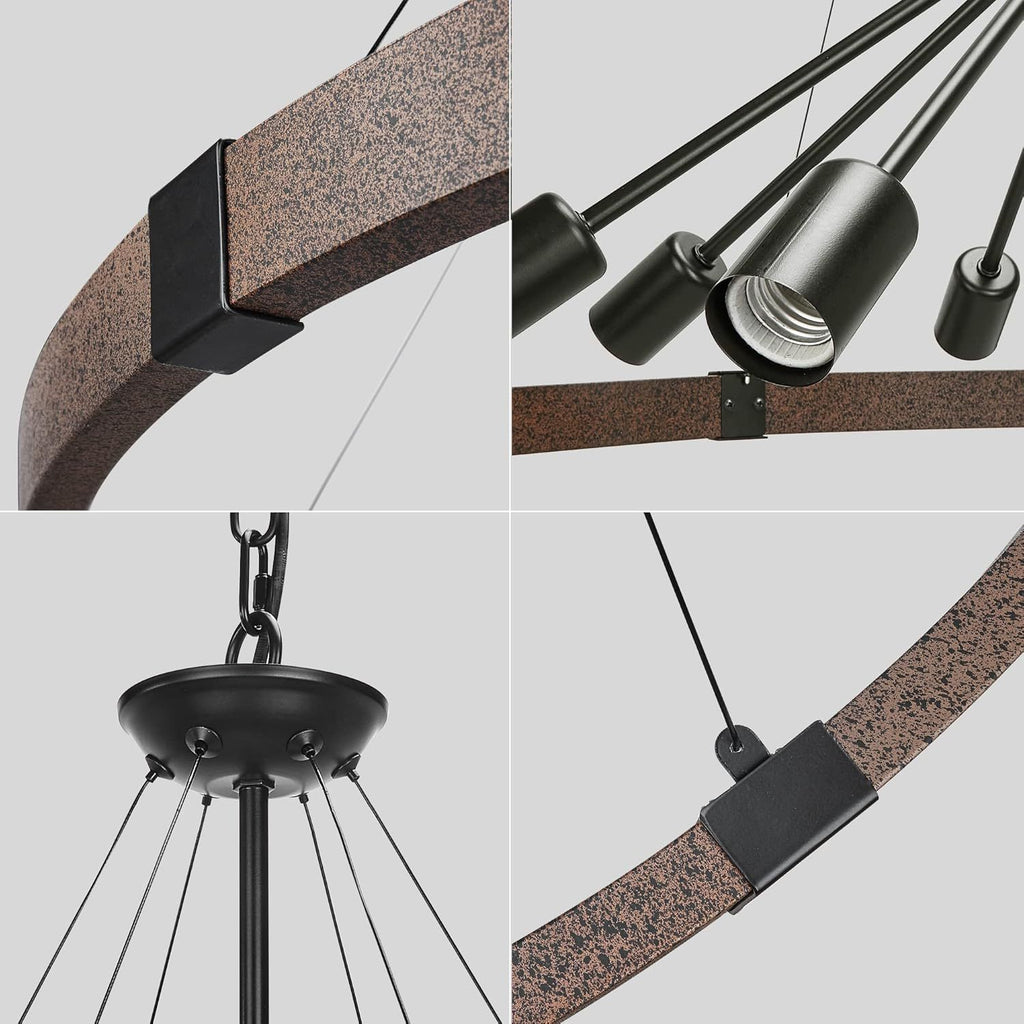 Cross-border retro industrial wind chandelier American wrought iron solid wood grain chandelier suitable for cafes, restaurants and bars