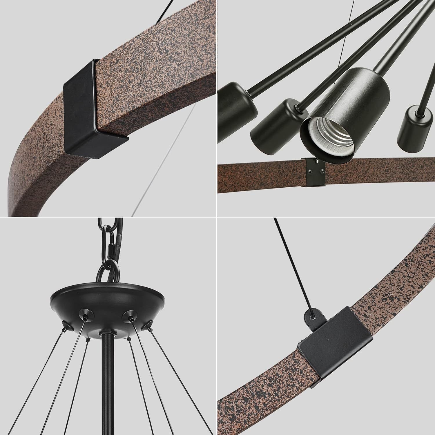 Cross-border retro industrial wind chandelier American wrought iron solid wood grain chandelier suitable for cafes, restaurants and bars