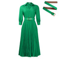 Q107export women's clothing  fashionelegantelegance lapel pure color waist pleated plus size african dress