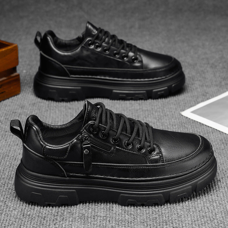 Men's spring new arrivals: men's athletic & casual sneakers - versatile, waterproof, non-slip black leather shoes - leather upper, work-ready trendy footwear