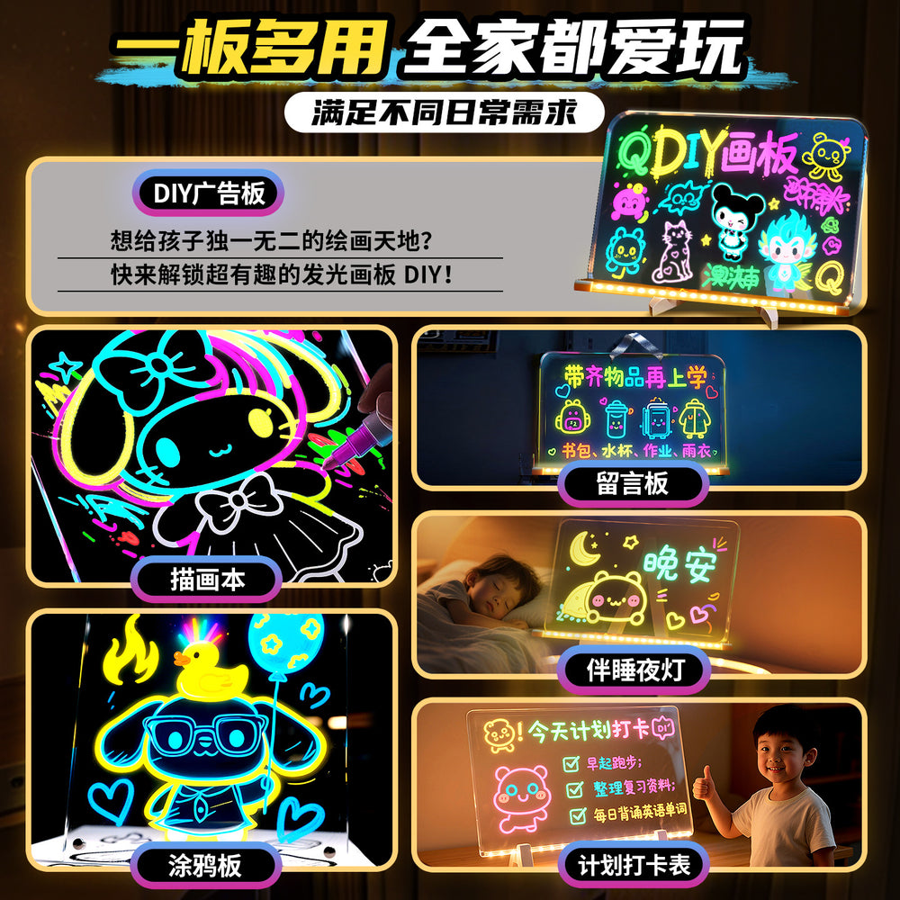 Diy erasable children's drawing board writing board stand-up fluorescent board home led light graffiti painting board small blackboard