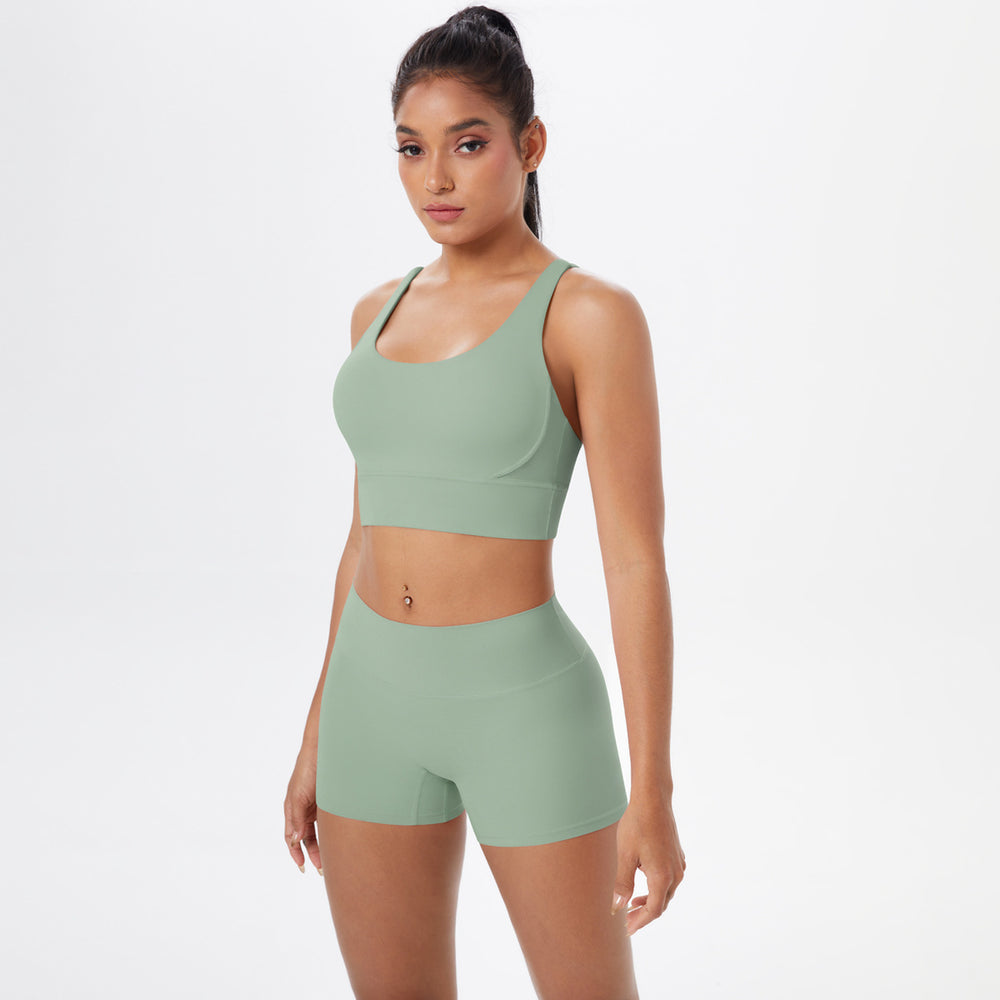 New arrival: barely-there brushed nylon yoga set - criss-cross back sports bra & quick-dry, figure-hugging, butt-lifting workout outfit