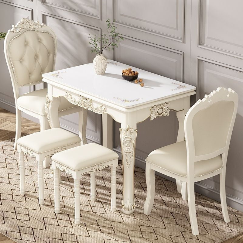 Dining table for home, small apartments, minimalist modern glass and solid wood folding rectangular dining table, european style dining table and chair set