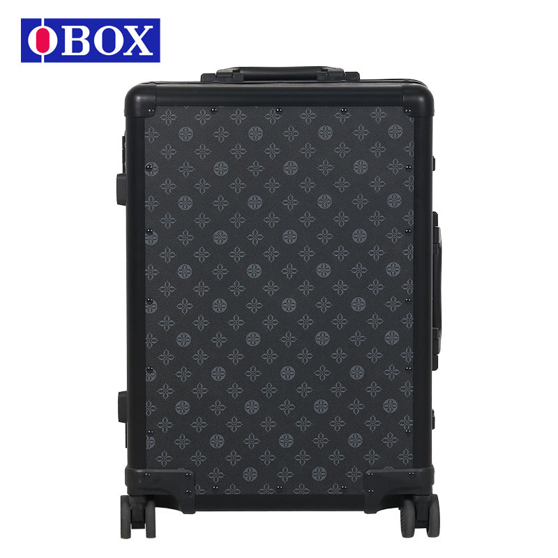 Retro metal leather suitcase 20 inches high-end leather aluminum alloy suitcase metal frame silent universal wheel