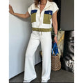 cross-border fashion zip-up top and pants color block two-piece set plus size outerwear