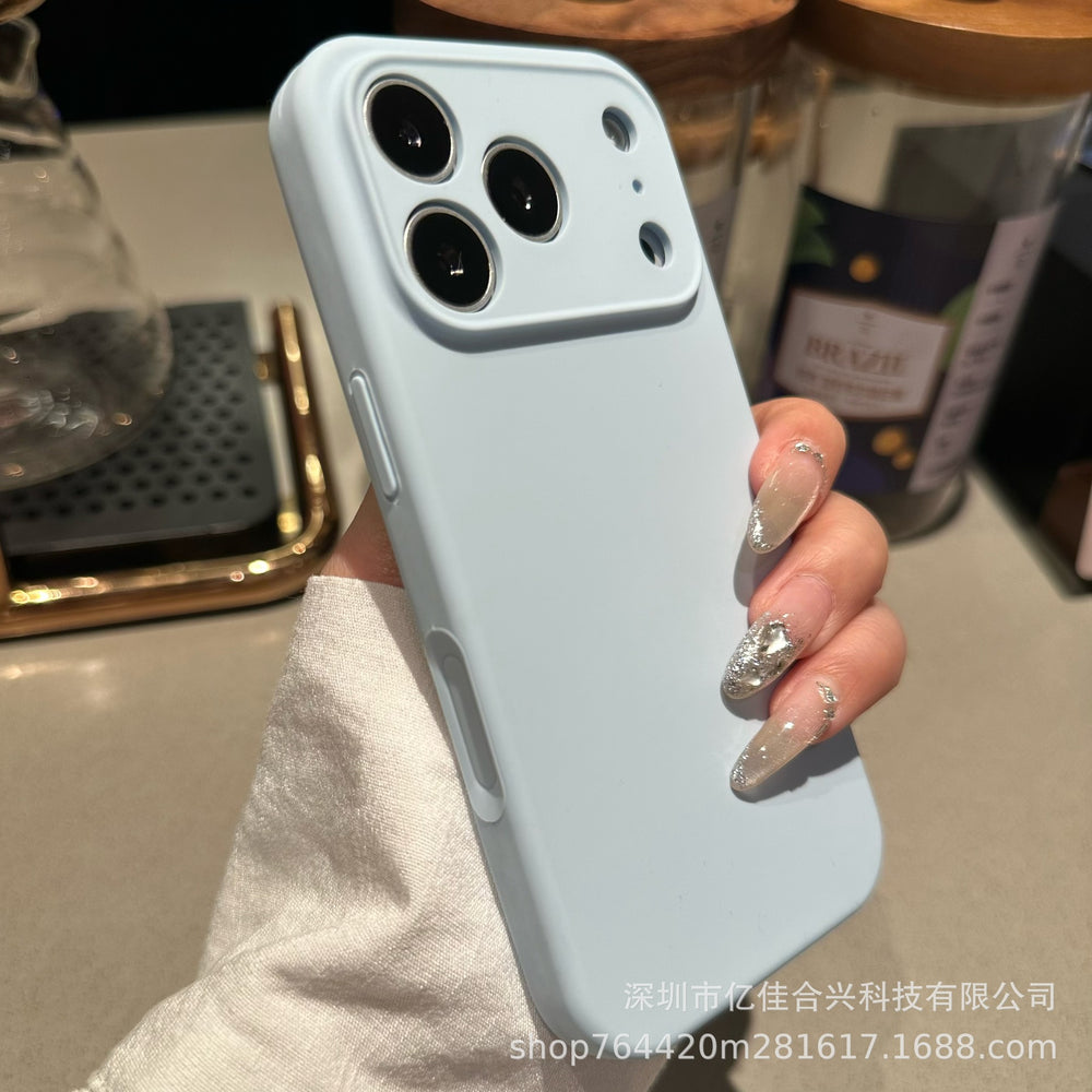 Suitable for apple 17promax fine hole liquid silicone mobile phone case 15iphone16 pure color anti-fall integrated buttons
