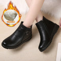 Ladieswear shoes winterfleece-lined soft leather cotton shoes women's heattechnon-slipflats middle-aged leather shoes soft bottom middle-aged and elderly short boots