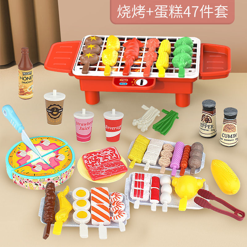Kids pretend play bbq skewer kitchen toy set - breakfast food playset for girls, cooking & bbq for boys & girls, wholesale