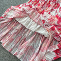 French style women's autumn outfit set: chic off-the-shoulder lantern sleeve floral top with high-waisted pleated midi skirt