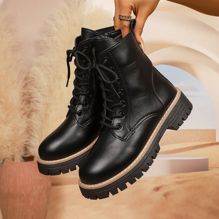 new platform mid-calf boots  autumn/winter european and american casual british style side zipper martin boots women's black