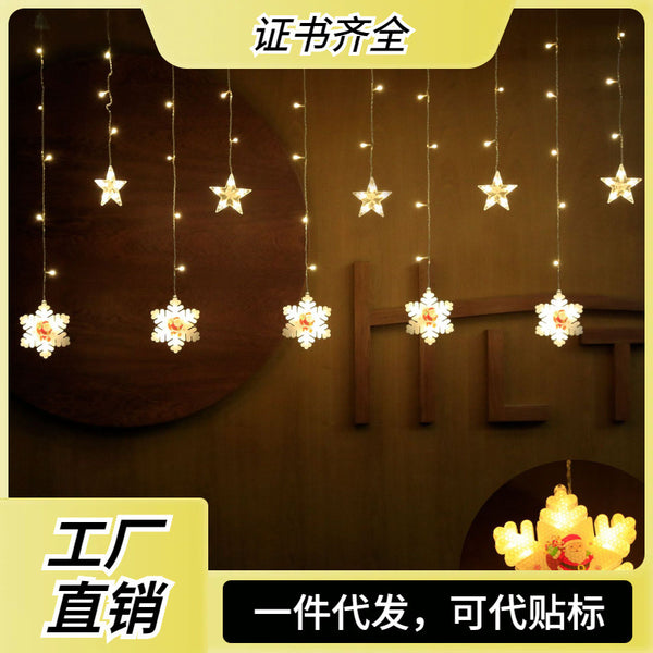 New wholesale snowflake star light string LED curtain light Christmas pentagram atmosphere decorative light festival lights