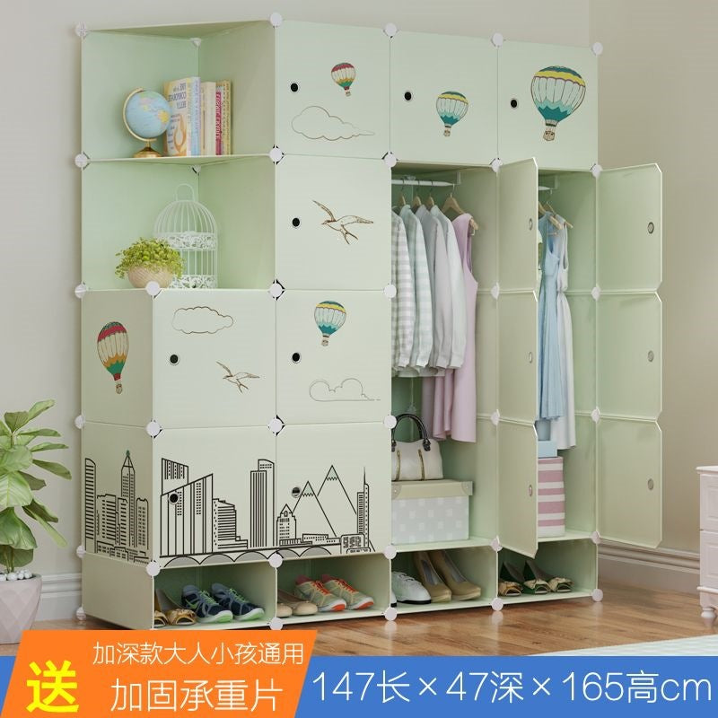 Simple wardrobe for home bedroom cabinet rental house simple folding assembly dormitory reinforced baby kids wardrobe cupboard
