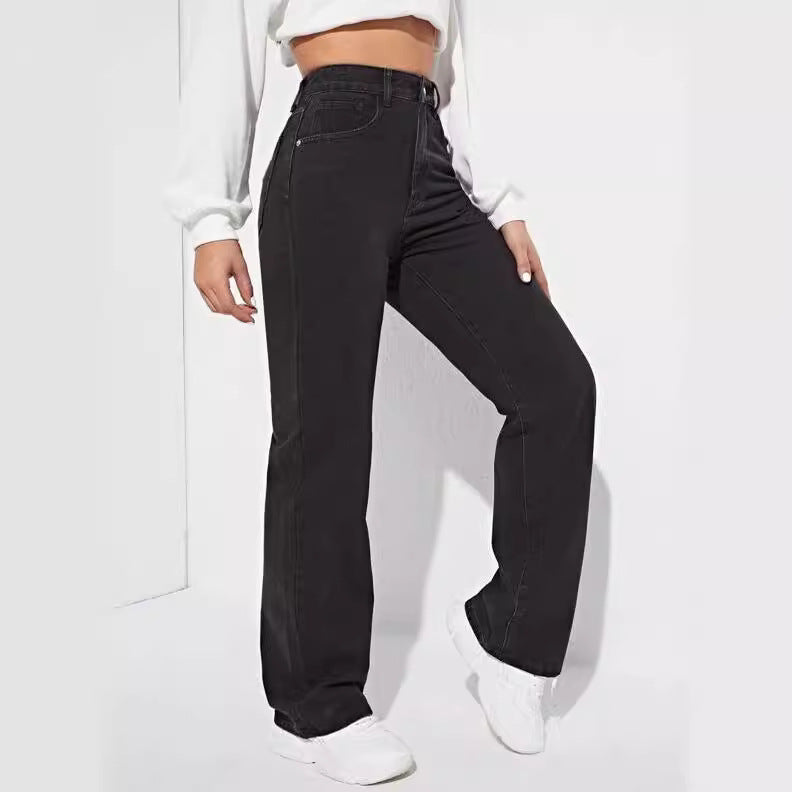European and american style black jeans for women - new arrival, hot selling casual streetwear straight leg pants, high waist washed denim jeans