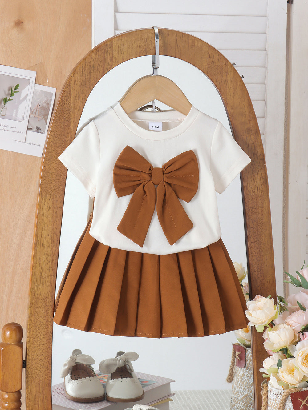 Children's clothing shein cross-border girl suit short-sleeved t-shirt + brown skirt two-piece set