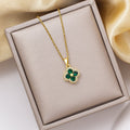 [copper inlaid with zirconium] necklace for women, long four-leaf clover pendant earrings, light luxury high-end titanium steel popular clavicle chain jewelry