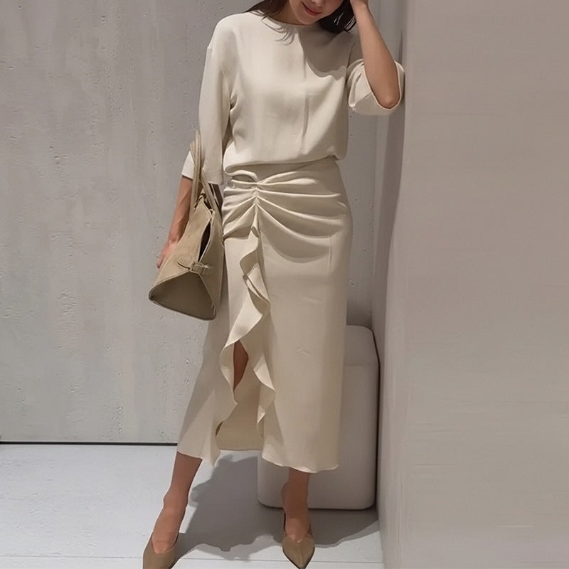 cross-border european and american women's clothing: summer dress for women, casual vacation style solid color slit pleated dress