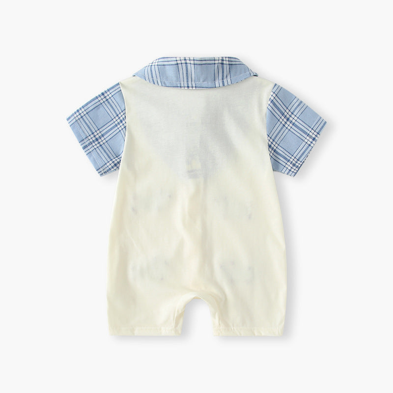Baby clothes summer thin section new arrivalk-style newborn baby boy one-piece fake two-piece super cute khaki