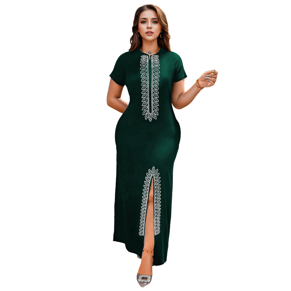 C7261 cross-border   fashion women's hot diamond arm slit elegancesilm dress