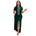 C7261 cross-border   fashion women's hot diamond arm slit elegancesilm dress