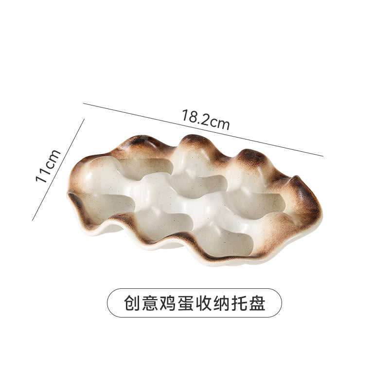 Retrofor home ceramic egg storage tray refrigerator freezer stylish high value egg tray storage tray fresh-keeping tray