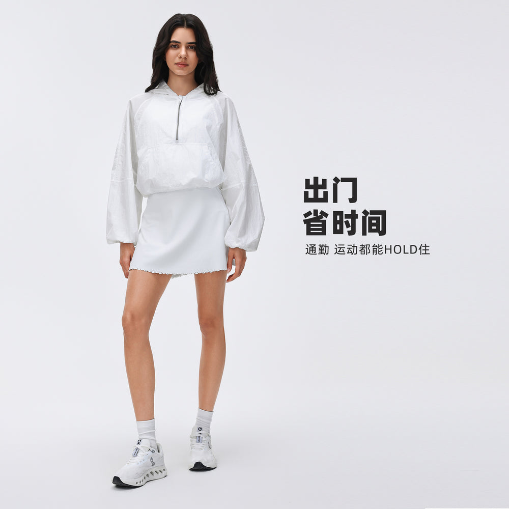 Spring half-zip hooded athletic windbreaker - women's short, loose-fit, versatile outdoor running & fitness jacket - d26004