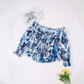 cross-border listing: new  women's original elegant chic one-shoulder long sleeve floral top