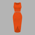 Amazon fashion cross-border women's sleeveless short tops + slit skirt two-piece suit