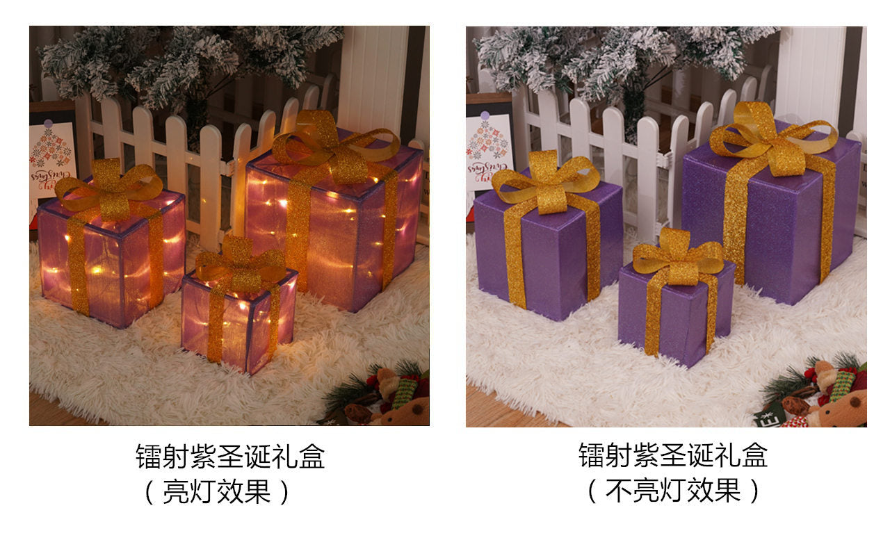 Popular Christmas gift box three-piece Christmas light decoration ambient light ins wind indoor and outdoor flashing ornament