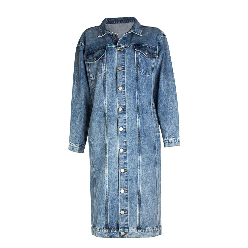 fashion style denim outwear women's hot-selling new arrival washed retro silmstylish street trendy long coat
