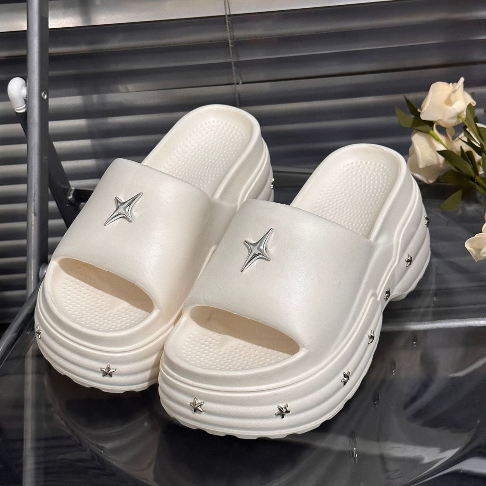 Women's platform wedge sandals - 2025 summer new arrival - trendy star thong sandals - outdoor beach slides