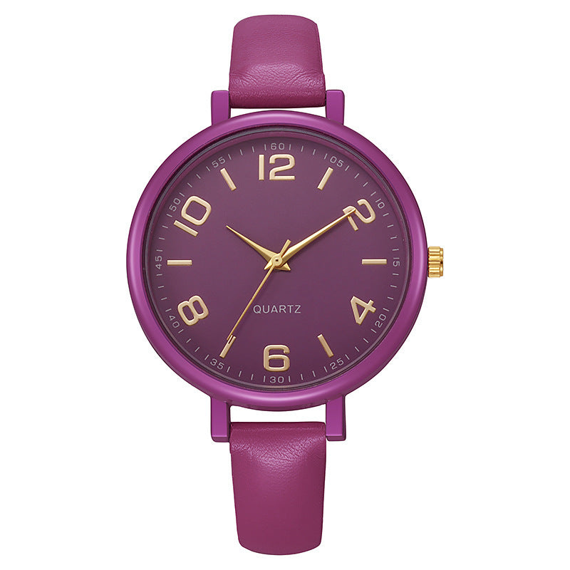 Vintage casual women's thin leather strap watch - elegant, classic, digital-inspired, niche style, student quartz wristwatch